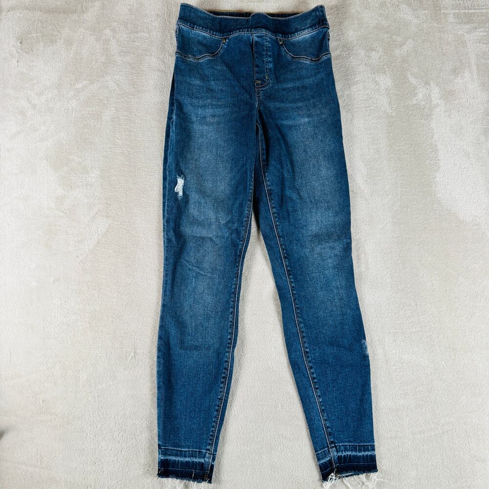 Spanx Jeans Womens Small Blue Denim Skinny Jeggings Pull On Distressed‎ Stretch